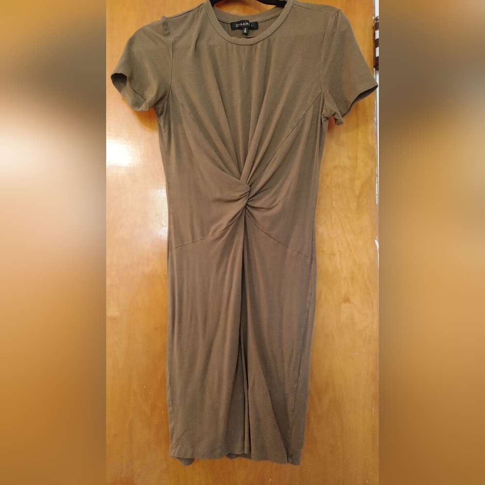 Dynamite Khaki Twist Front Mini Dress